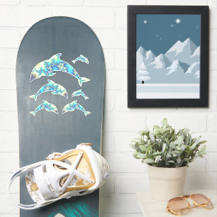 Groovy Blue and Yellow Fraktal Delphine Set Aufkleber