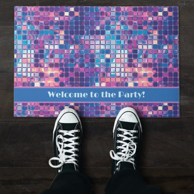Groovy Blue & Lila Disco Ball Personalisiert Fußmatte (Groovy blue and purple disco ball personalized doormat)