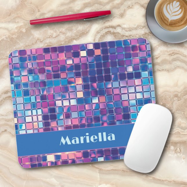 Groovy Blue & Lila Disco Ball Personalisiert Mousepad (groovy blue and purple disco ball personalized mouse pad)