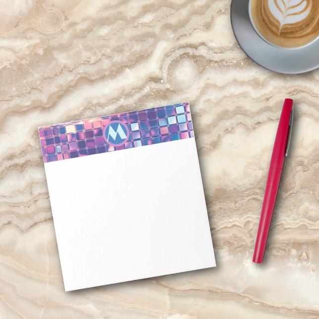 Groovy Blue & Lila Disco Ball Personalisiert Notizblock (groovy blue and purple disco ball personalized monogram notepad)