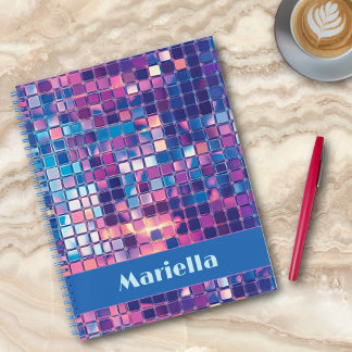 Groovy Blue & Lila Disco Ball Personalisiert Notizbuch