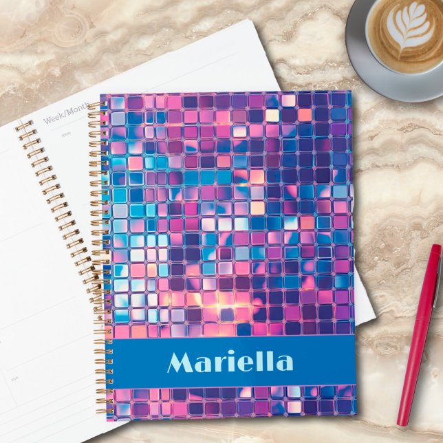 Groovy Blue & Lila Disco Ball Personalisiert Planer (groovy blue and purple disco ball personalized undated planner)