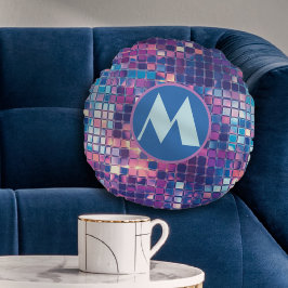 Groovy Blue & Lila Disco Ball Personalisiert Rundes Kissen