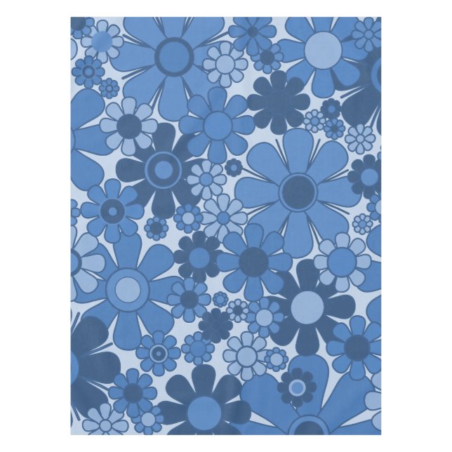 Groovy Blue Retro 60er 70er Floral Pattern Tischdecke (Vorderseite)