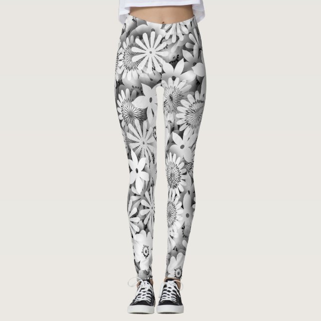 Groovy Blume Garden Monocrome Leggings (Vorderseite)