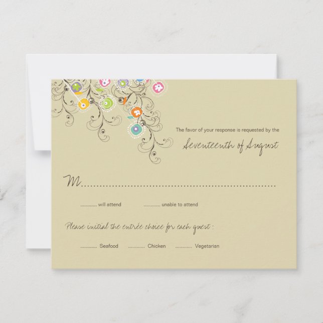 Groovy Blume Garden Wedding RSVP Card Karte (Vorderseite)