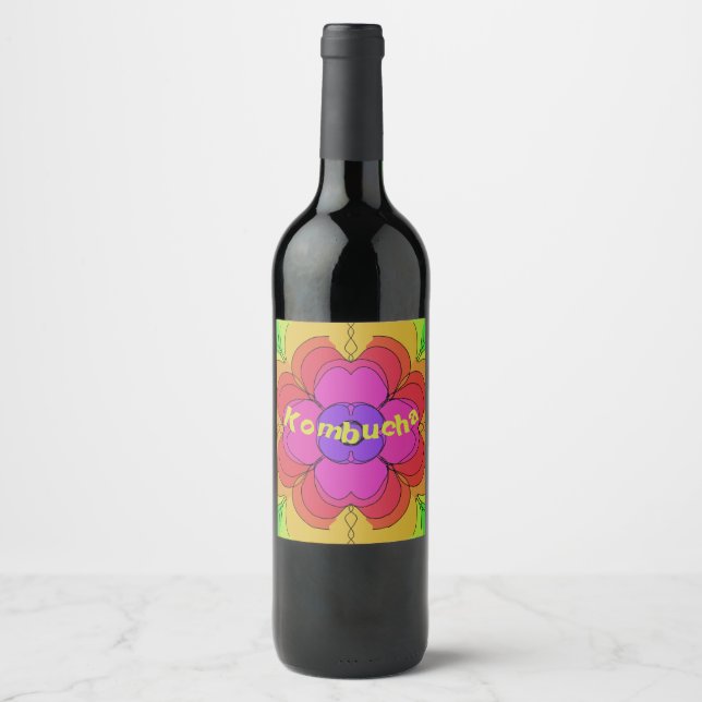 Groovy Blume Power 70er Square Kombucha Wine Hooch Weinetikett (Vorderseite)