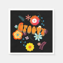 Groovy Blume Power Farbenfroh Schwarz Serviette
