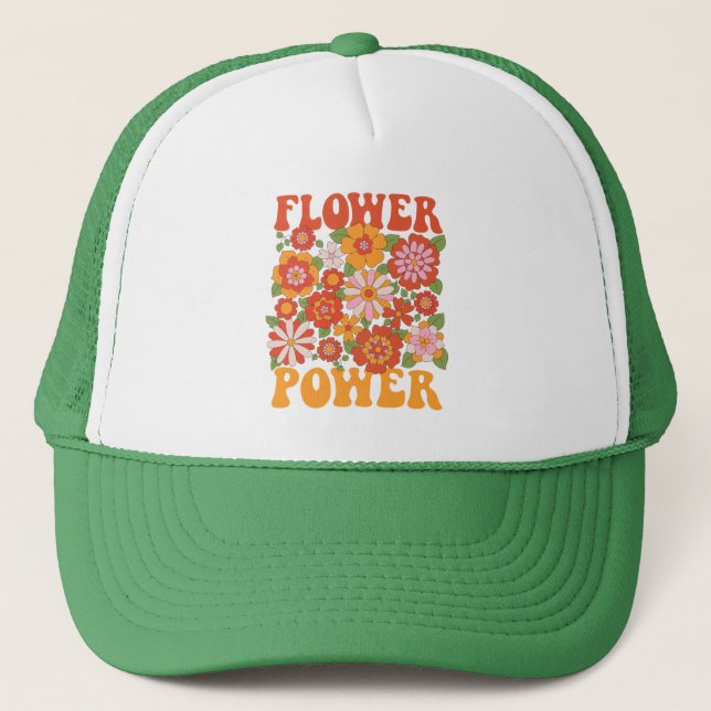 Groovy Blume Power Graphic Truckerkappe (Vorderseite)