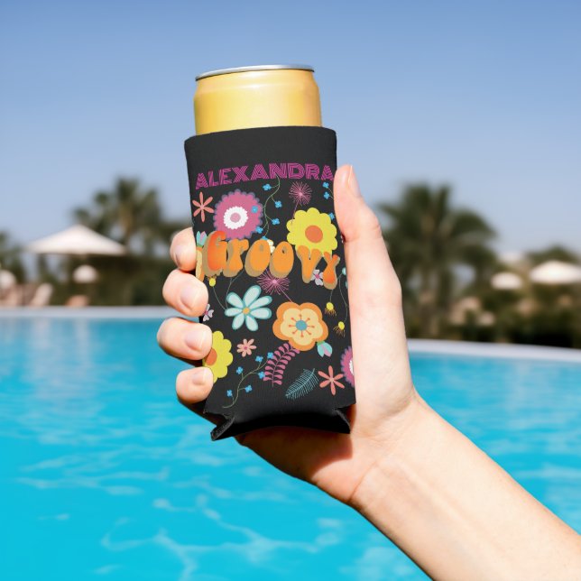 Groovy Blume Power Pink Black Selters Dosenkühler (In Situ Pool)