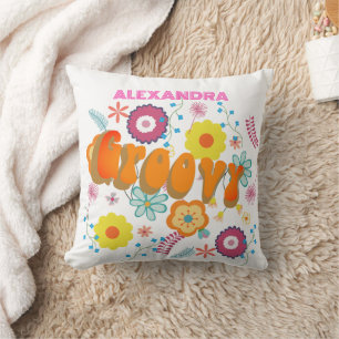Groovy Blume Power Pink White Kissen