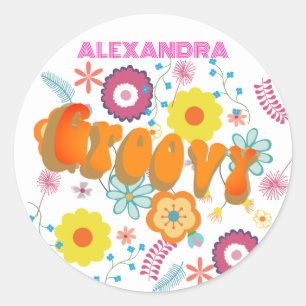 Groovy Blume Power Pink White Runder Aufkleber