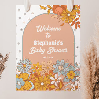 Groovy Blume Retro Babydusche Begrüßungszeichen Poster