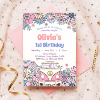 Groovy Blume Retro Birthday Einladung