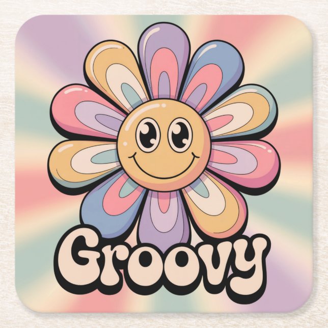 Groovy Blume Retro Untersetzer Set (Vorderseite)