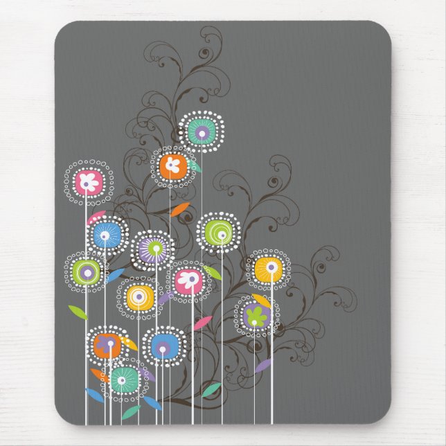 Groovy Blumen-Garten-bunte wunderliche Blumenkunst Mousepad (Vorne)