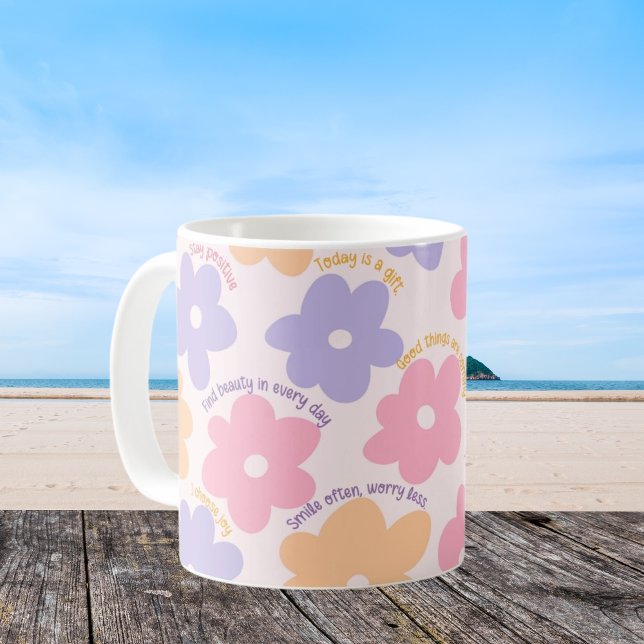 Groovy Blumenzettel, Retro positive Selbstversorgu Kaffeetasse (Von Creator hochgeladen)