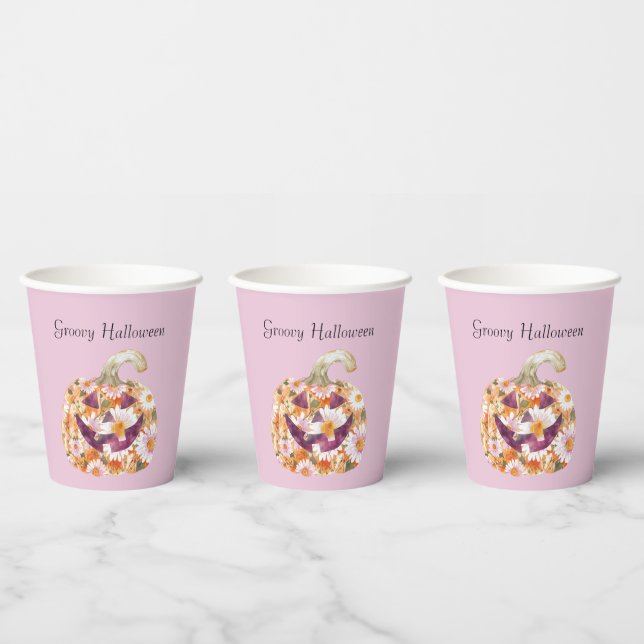Groovy Blumiger Kürbis Halloween Pappbecher (Multi)
