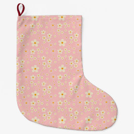 Groovy Blush Boho Daisy Blumen Garten Muster Wrap Großer Weihnachtsstrumpf