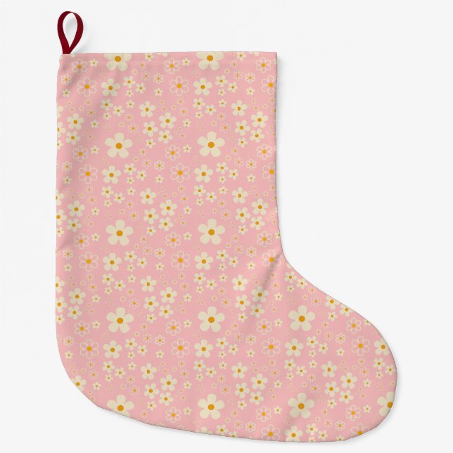 Groovy Blush Boho Daisy Blumen Garten Muster Wrap Großer Weihnachtsstrumpf (Vorderseite)