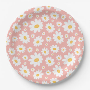 Groovy Blush Boho Daisy Bluorgarten Muster Pappteller