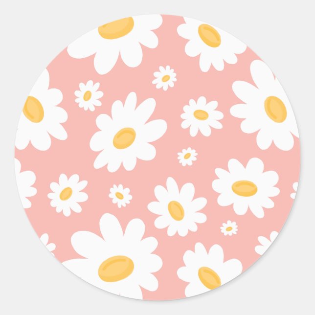 Groovy Blush Boho Daisy Bluorgarten Muster Runder Aufkleber (Vorderseite)