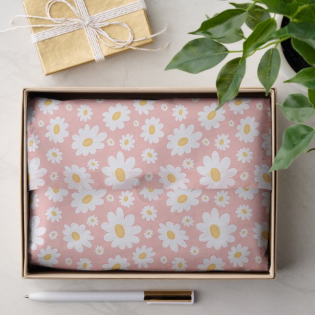 Groovy Blush Boho Daisy Floral Garden Pattern Seidenpapier (Geschenk)