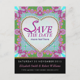 Groovy Bohemisch Hippy Save the Date Black Postcar Ankündigungspostkarte