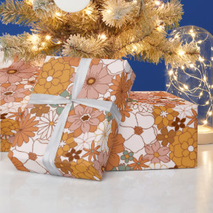 Groovy Boho 70er Blume Pattern Geschenkpapier