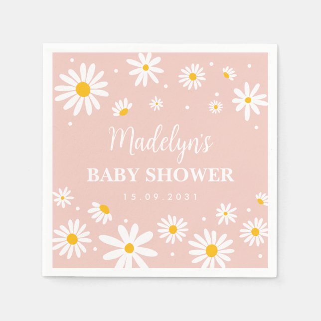 Groovy Boho Blush Daisy Floral Girl Babydusche Serviette (Vorderseite)