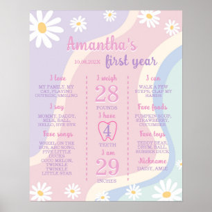 Groovy Boho Daisy First Birthday Milestone Sign Poster