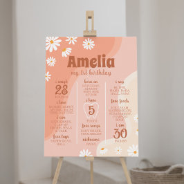Groovy Boho Daisy First Birthday Milestone Sign Poster