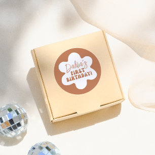 Groovy Boho Daisy Retro Girl 1. Geburtstag Party Runder Aufkleber