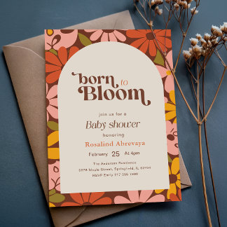 Groovy Boho Floral Retro Babyparty Einladung