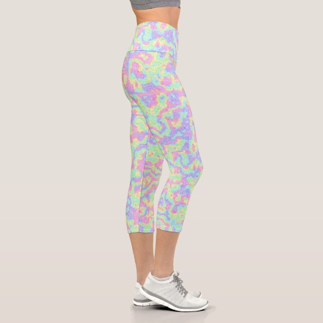 Groovy Boho Hippie Bright Pastel Rainbow Marble Capri Leggings (Rechts)