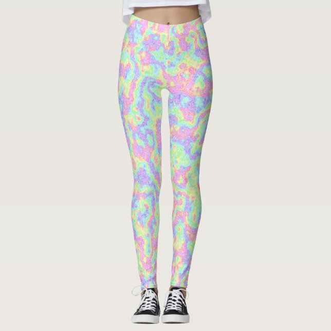 Groovy Boho Hippie Bright Pastel Rainbow Marble Leggings (Vorderseite)