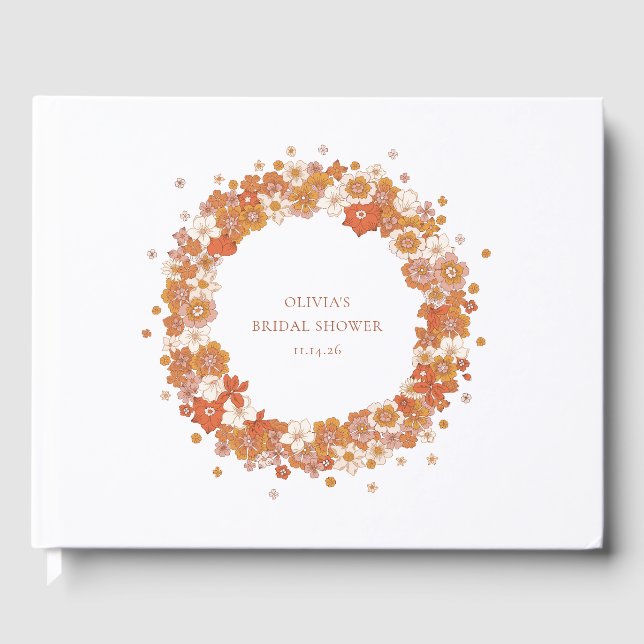 Groovy Boho Orange Brautparty Custom Gästebuch (Vorderseite)