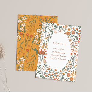 Groovy Boho Orange Wildblume Neue Adresse Ankündigung