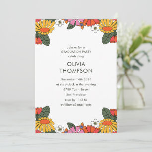 Groovy Boho Retro Blume Frame Graduation Party Einladung