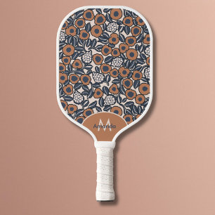 Groovy Boho Retro Floral Hippie Modern Monogram Pickleball Schläger