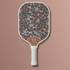 Groovy Boho Retro Floral Hippie Modern Monogram Pickleball Schläger
