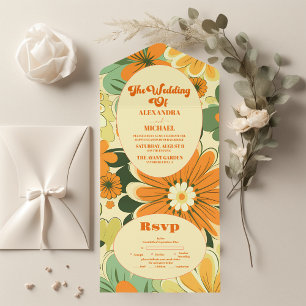 Groovy Boho Retro Florale Hochzeit All In One Einladung