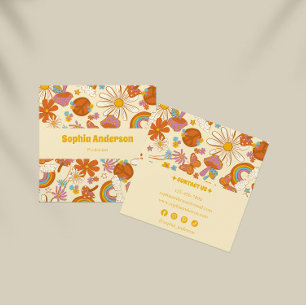 Groovy Boho Retro mit farbenprächtigem 70er Floral Quadratische Visitenkarte