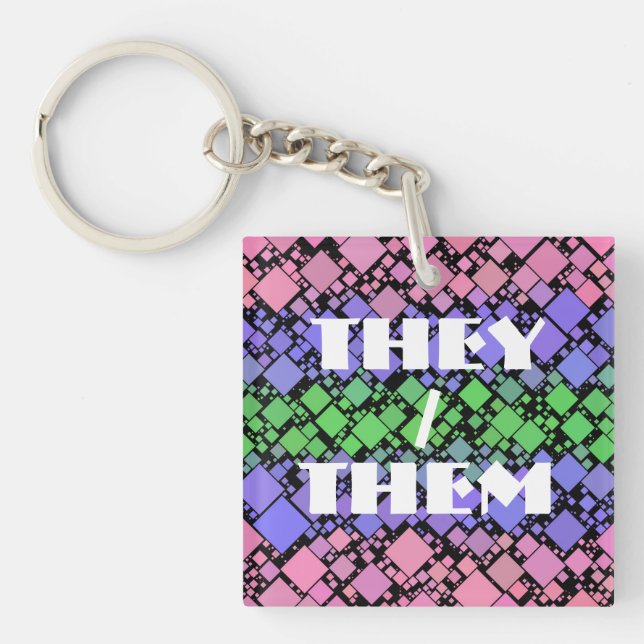 Groovy Boho Retro Mod Geometric Trigender Pride Schlüsselanhänger (Vorderseite)