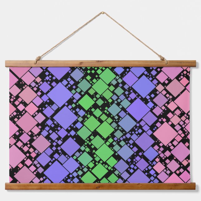 Groovy Boho Retro Mod Geometric Trigender Pride Wandteppich Mit Holzrahmen (Vorderseite)