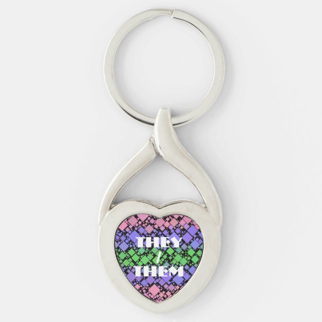 Groovy Boho Retro Mod Geometrische Trigender-Stolz Schlüsselanhänger (Vorderseite)
