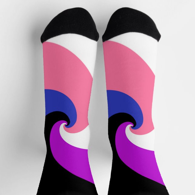 Groovy Boho Spiral Abstrakt Genderfluid-Druckflagg Socken (Oben)