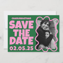 Groovy Bold Green Pink Red Funky Save The Date