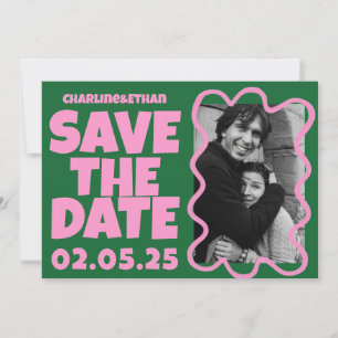 Groovy Bold Green Pink Red Funky Save The Date