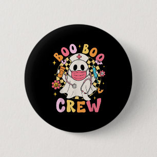 Groovy Boo Crew Nurse Funny Ghost Women Hallow Button